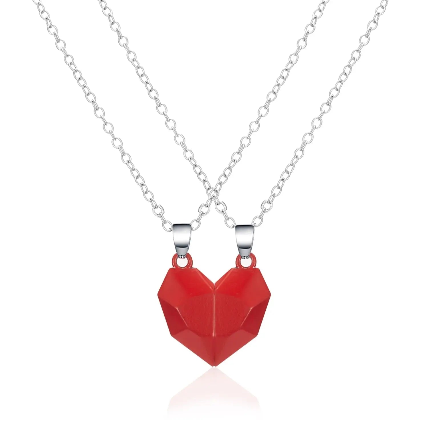2Pcs Punk Heart Pendant Couple Necklace Lover Distance Faceted Magnetic Necklace nowadaysfashion
