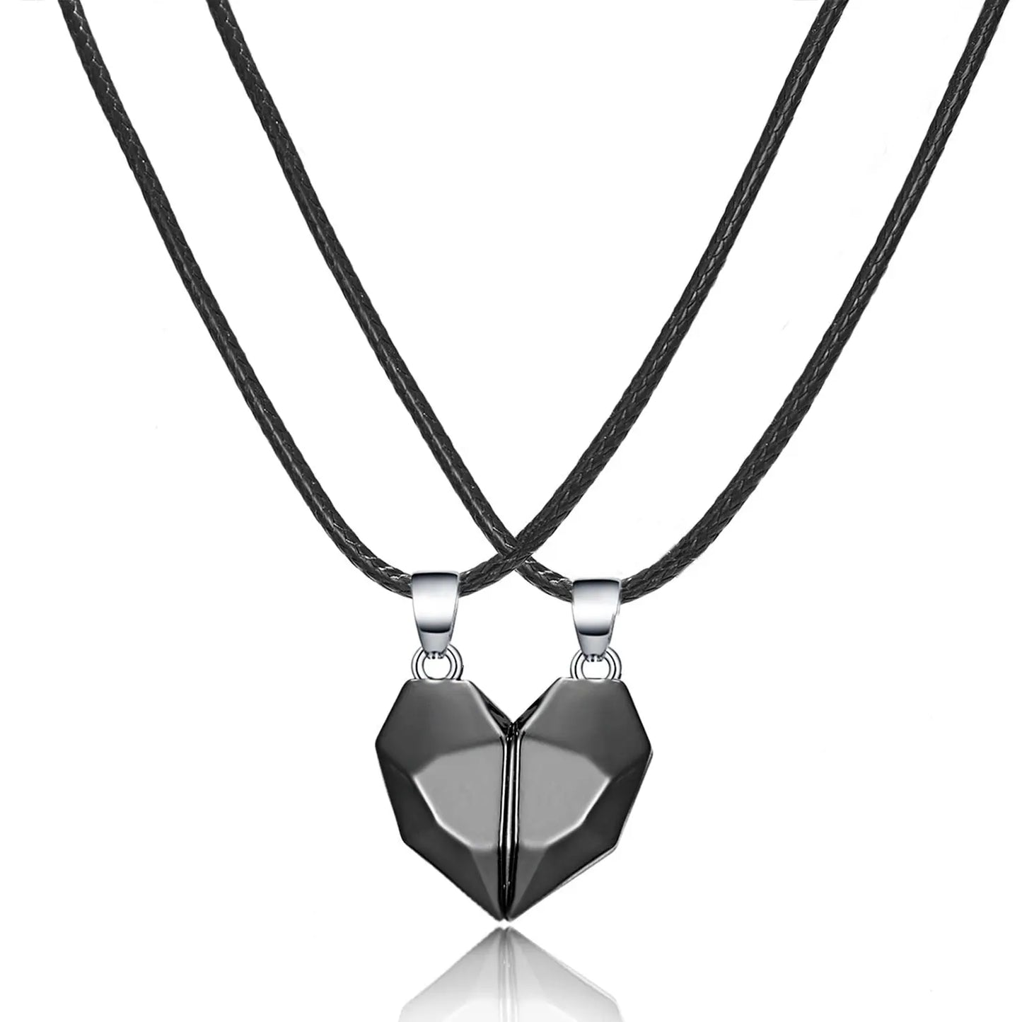 2Pcs Punk Heart Pendant Couple Necklace Lover Distance Faceted Magnetic Necklace - Blade & Thread