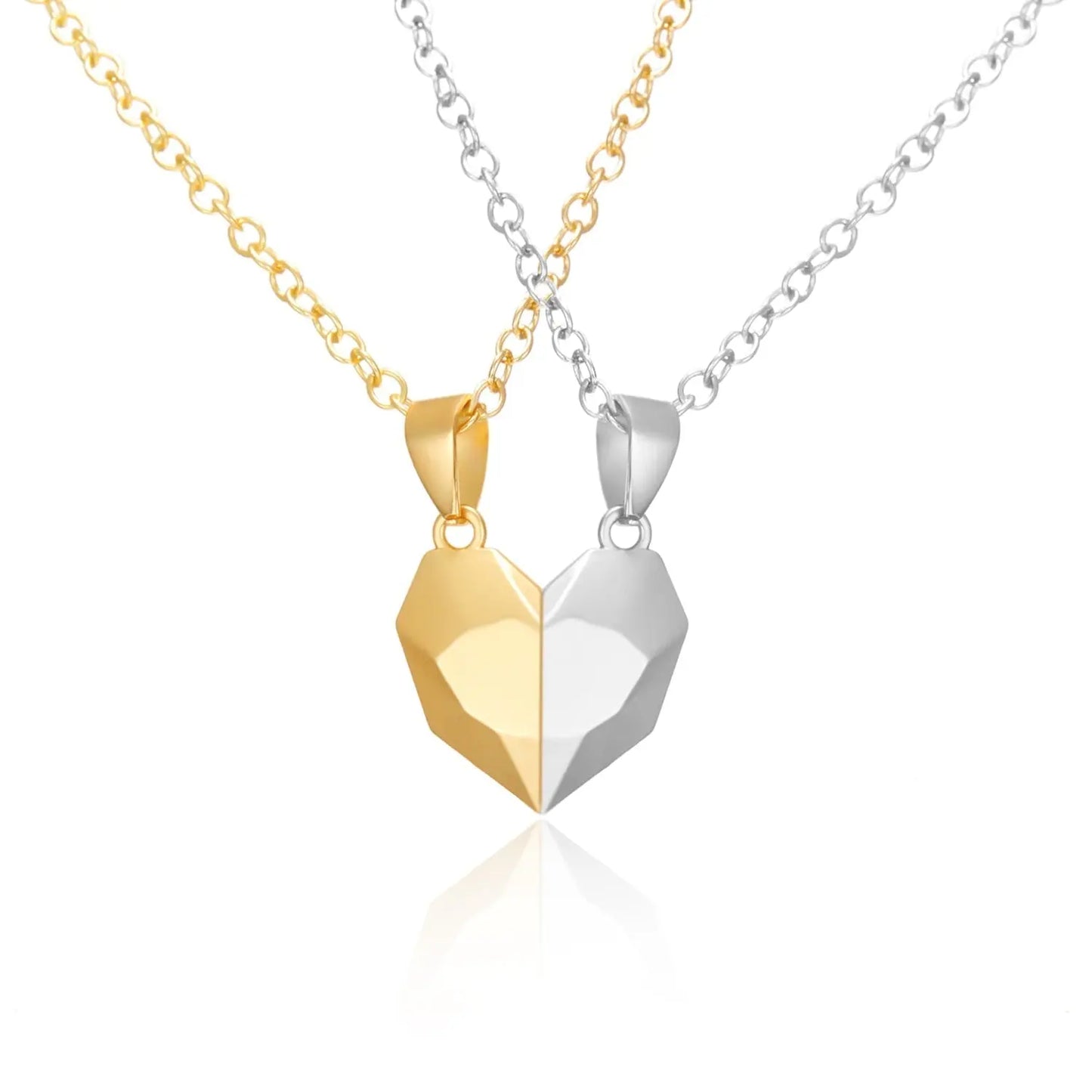 2Pcs Punk Heart Pendant Couple Necklace Lover Distance Faceted Magnetic Necklace - Blade & Thread