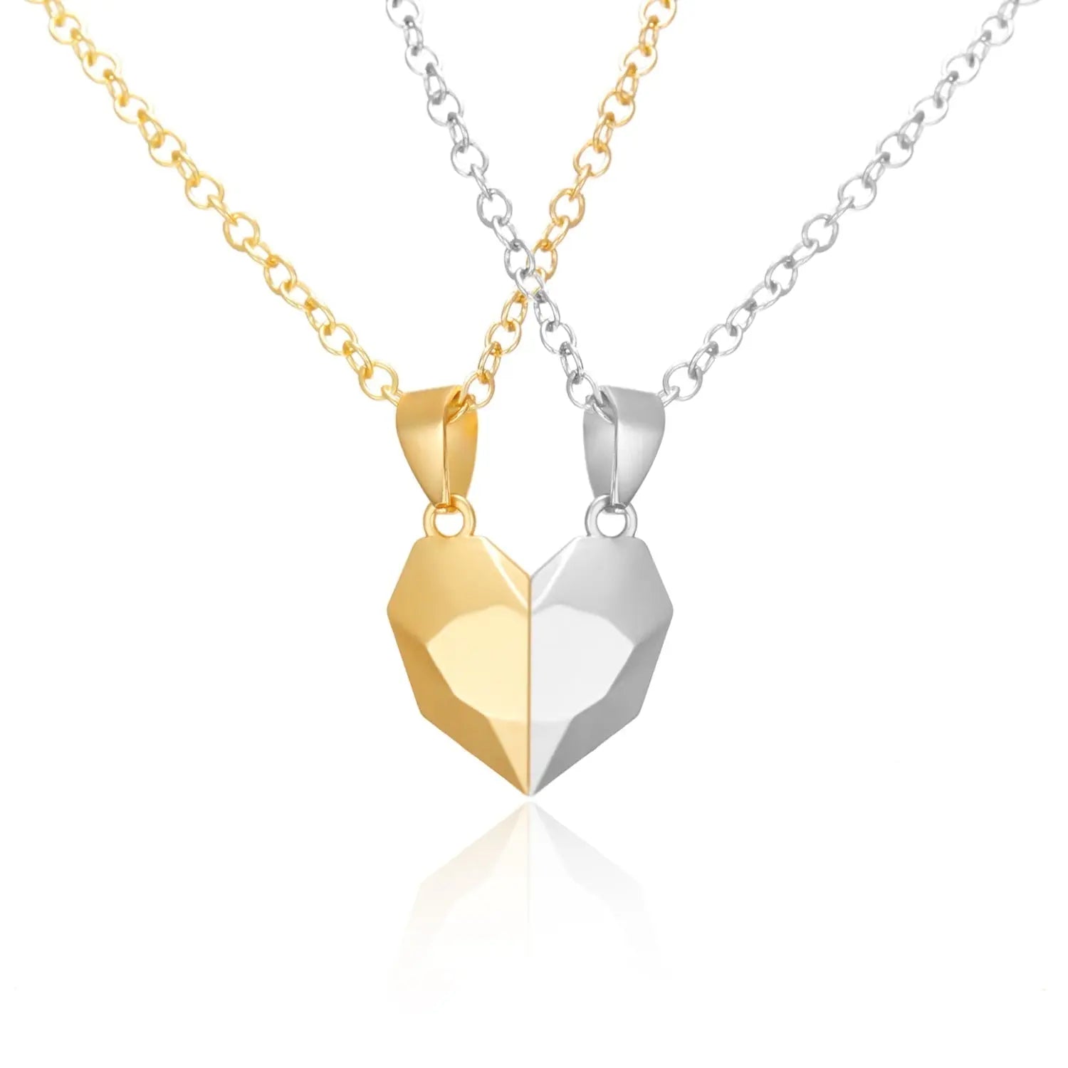 2Pcs Punk Heart Pendant Couple Necklace Lover Distance Faceted Magnetic Necklace nowadaysfashion