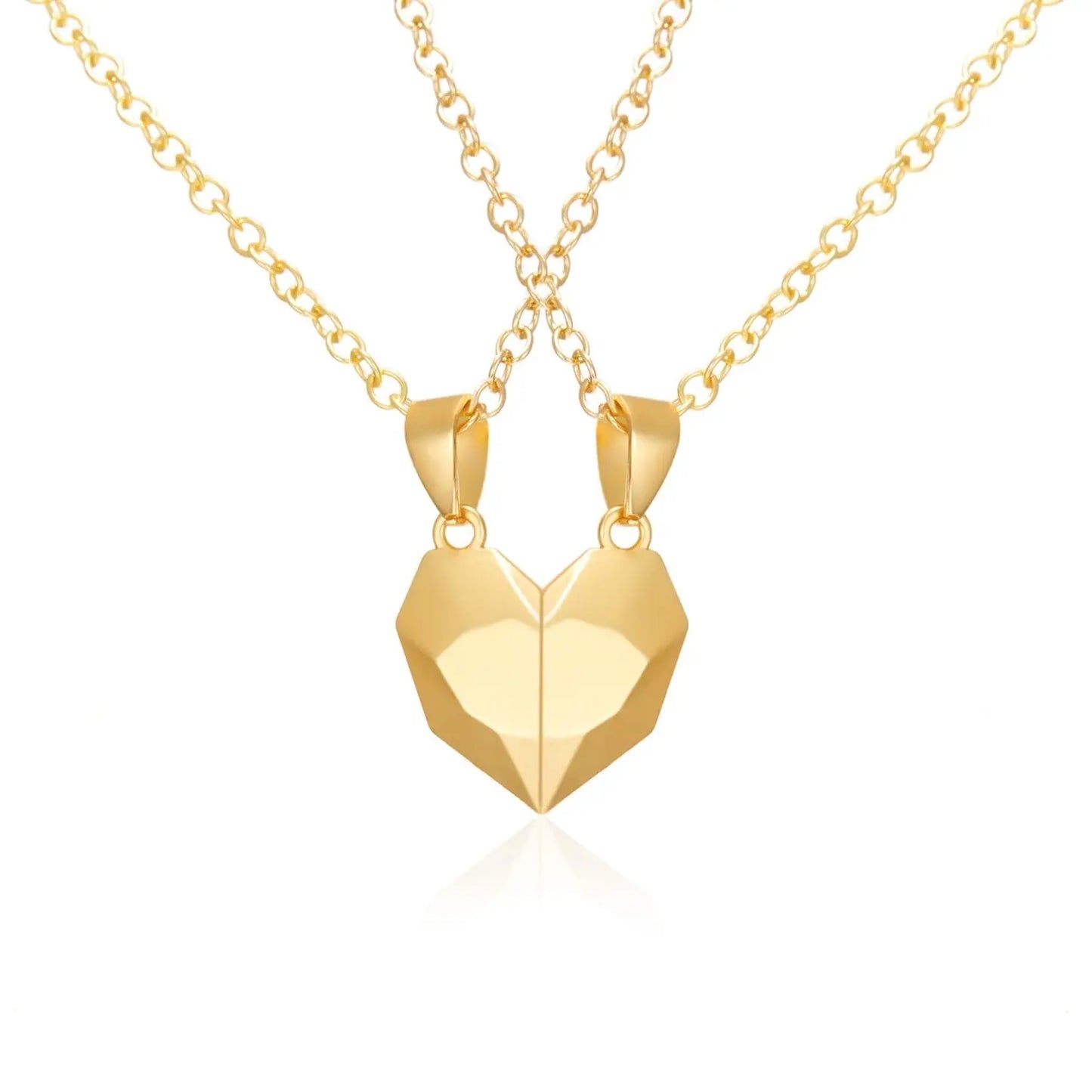 2Pcs Punk Heart Pendant Couple Necklace Lover Distance Faceted Magnetic Necklace - Blade & Thread