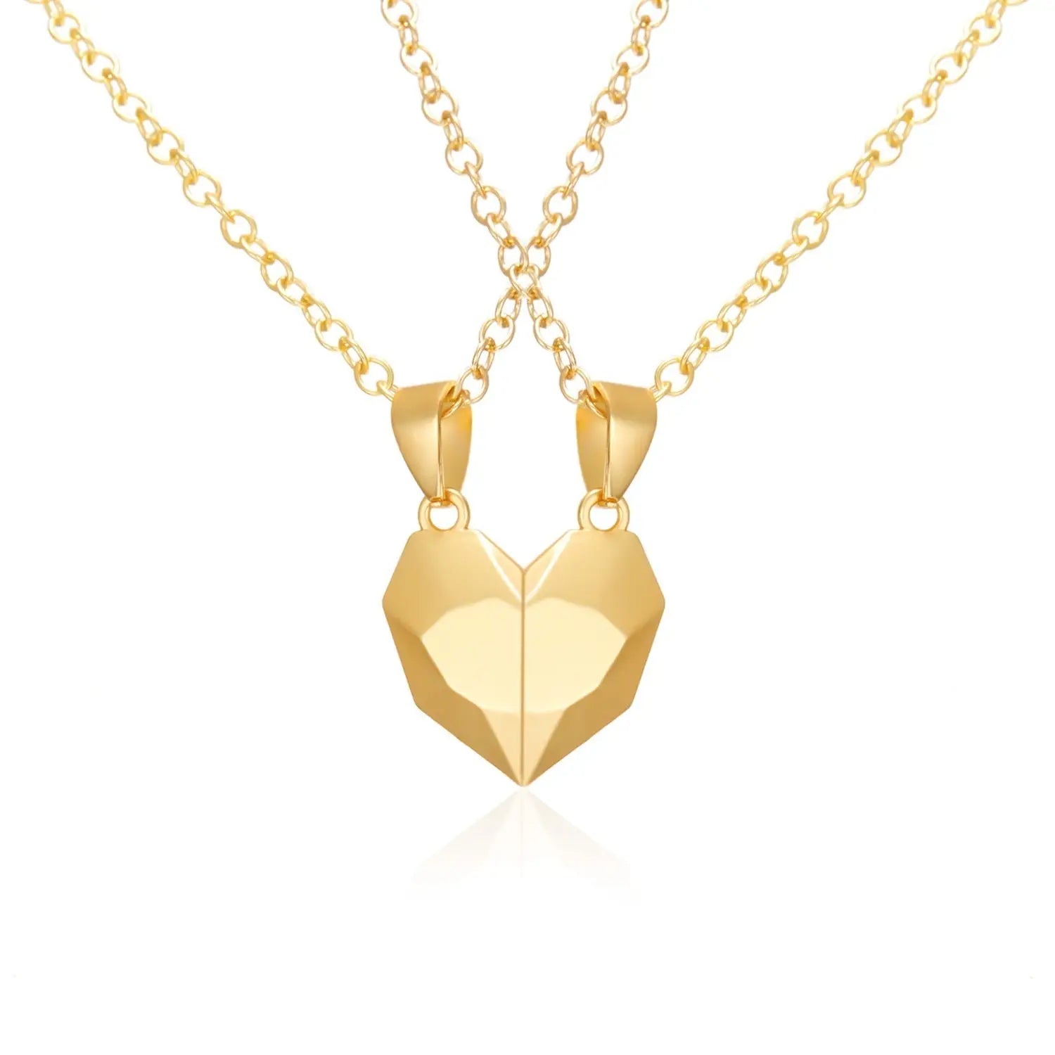2Pcs Punk Heart Pendant Couple Necklace Lover Distance Faceted Magnetic Necklace nowadaysfashion