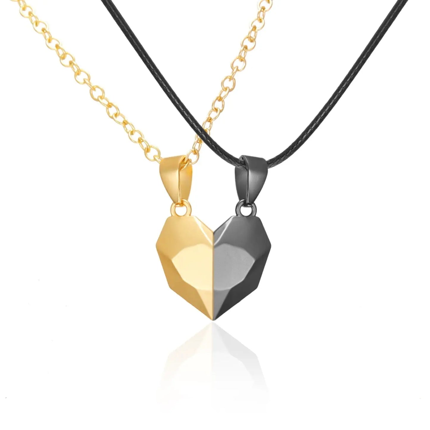 2Pcs Punk Heart Pendant Couple Necklace Lover Distance Faceted Magnetic Necklace - Blade & Thread