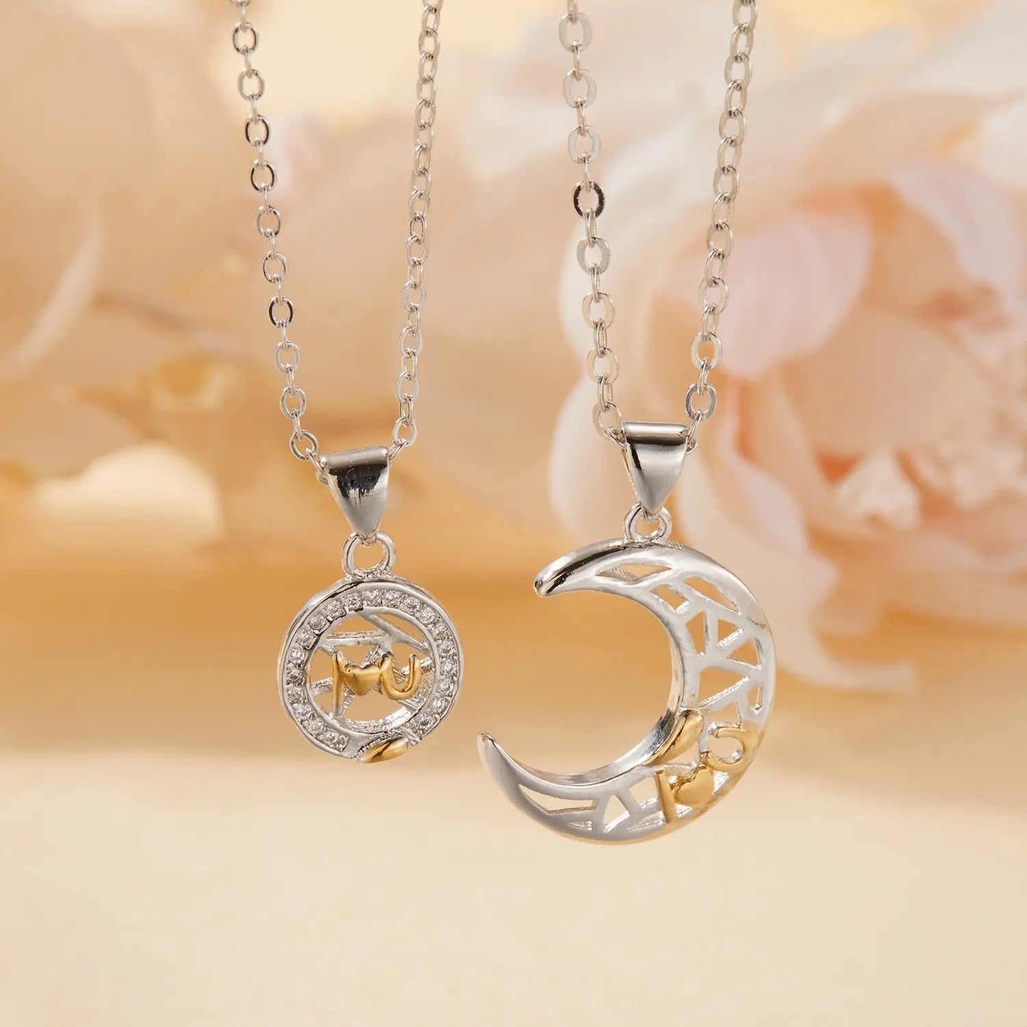 2Pcs Simple Matching Sun Moon Pendant Couple Necklace I Love You Jewelry - Blade & Thread