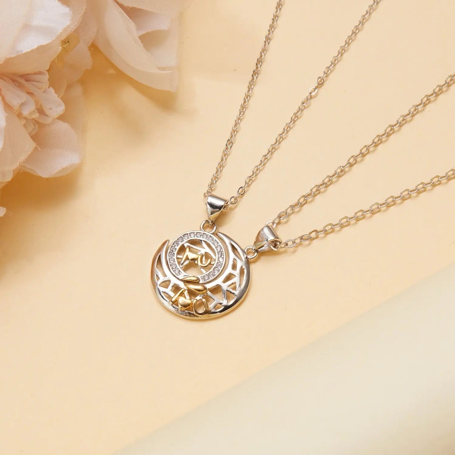 2Pcs Simple Matching Sun Moon Pendant Couple Necklace I Love You Jewelry nowadaysfashion