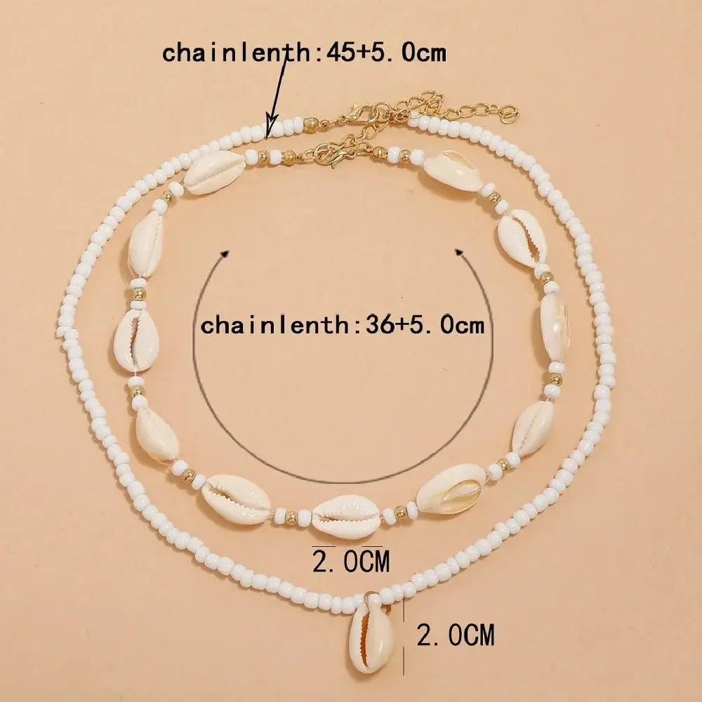 2pcs/set Summer Natural Sea Shell Choker Necklace Beads Chain for Woman - Blade & Thread