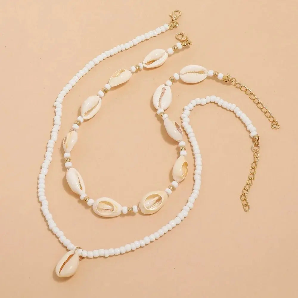 2pcs/set Summer Natural Sea Shell Choker Necklace Beads Chain for Woman - Blade & Thread