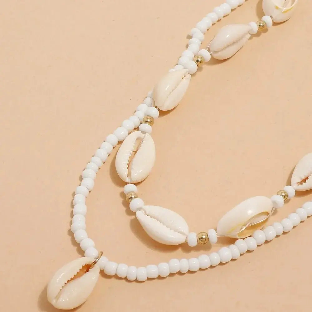 2pcs/set Summer Natural Sea Shell Choker Necklace Beads Chain for Woman - Blade & Thread
