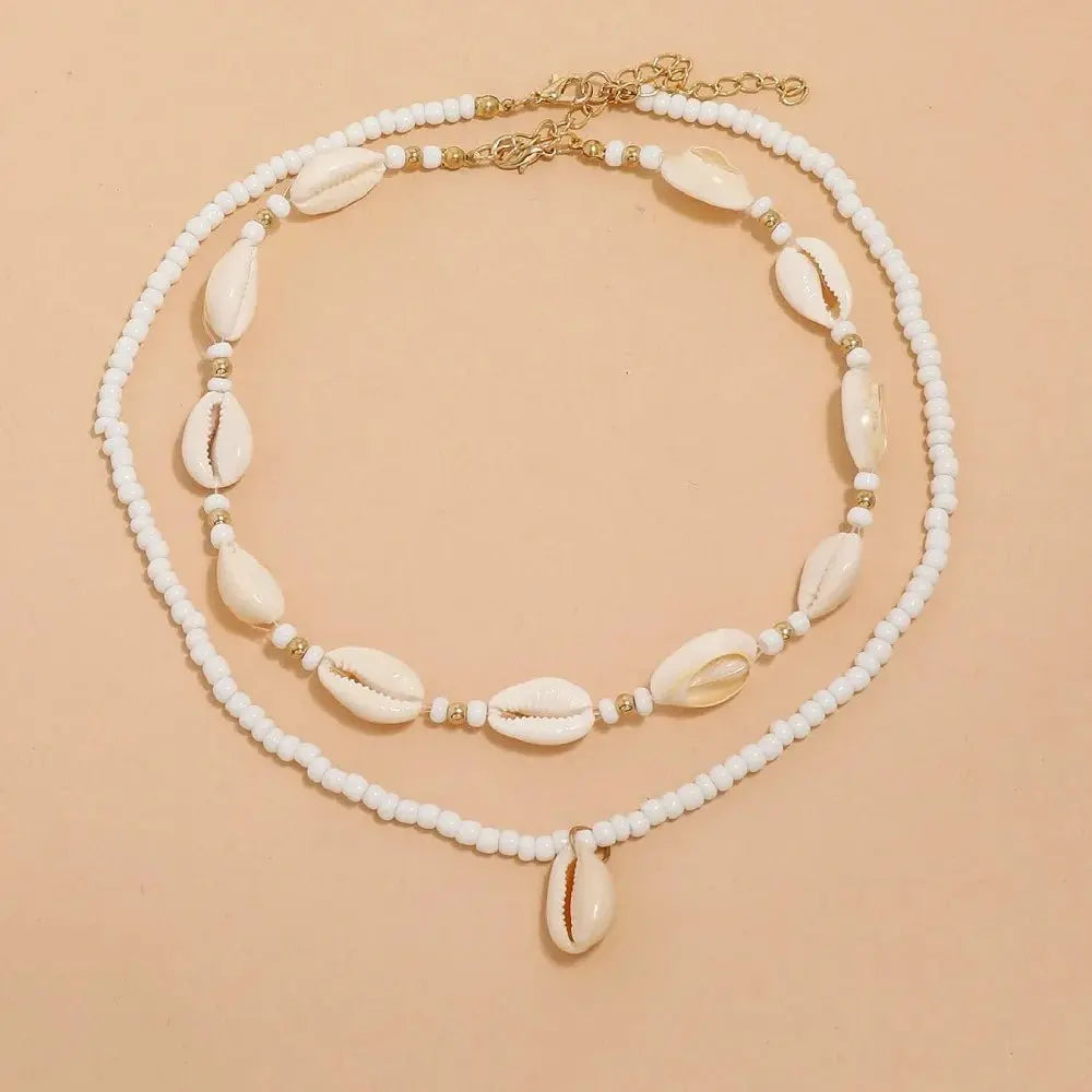 2pcs/set Summer Natural Sea Shell Choker Necklace Beads Chain for Woman - Blade & Thread