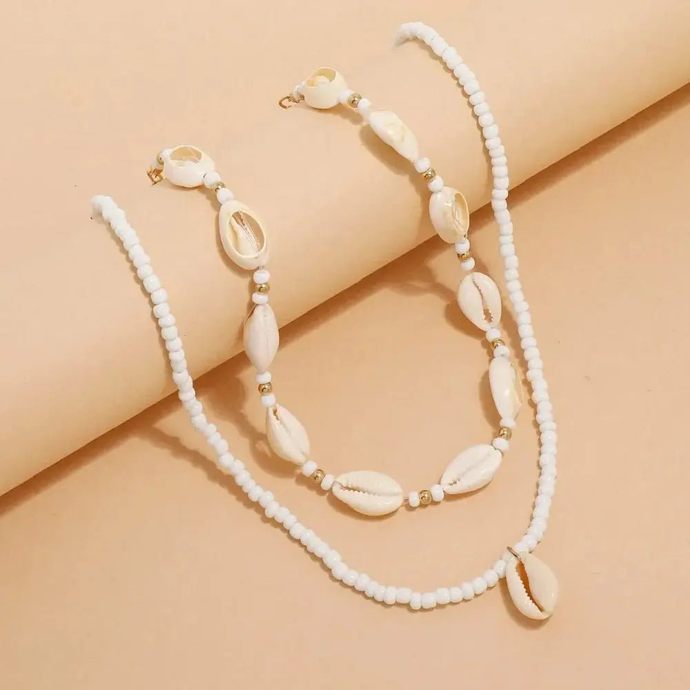 2pcs/set Summer Natural Sea Shell Choker Necklace Beads Chain for Woman - Blade & Thread