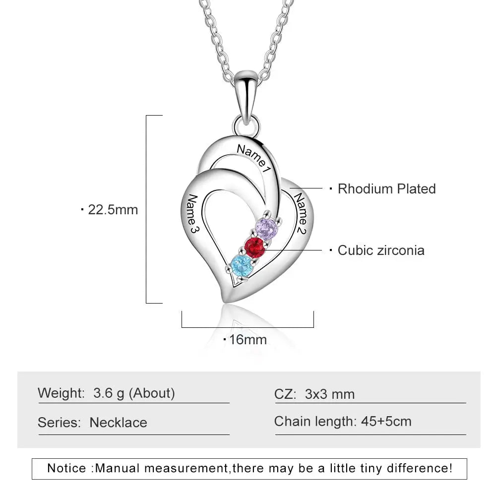3 Birthstones Engravable Jewelry Customized Name Necklaces Pendant - Blade & Thread