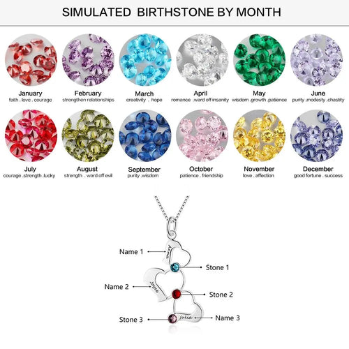 3 Heart Hollow Design Personalized Engrave Name Necklace Birthstone Pendants nowadaysfashion