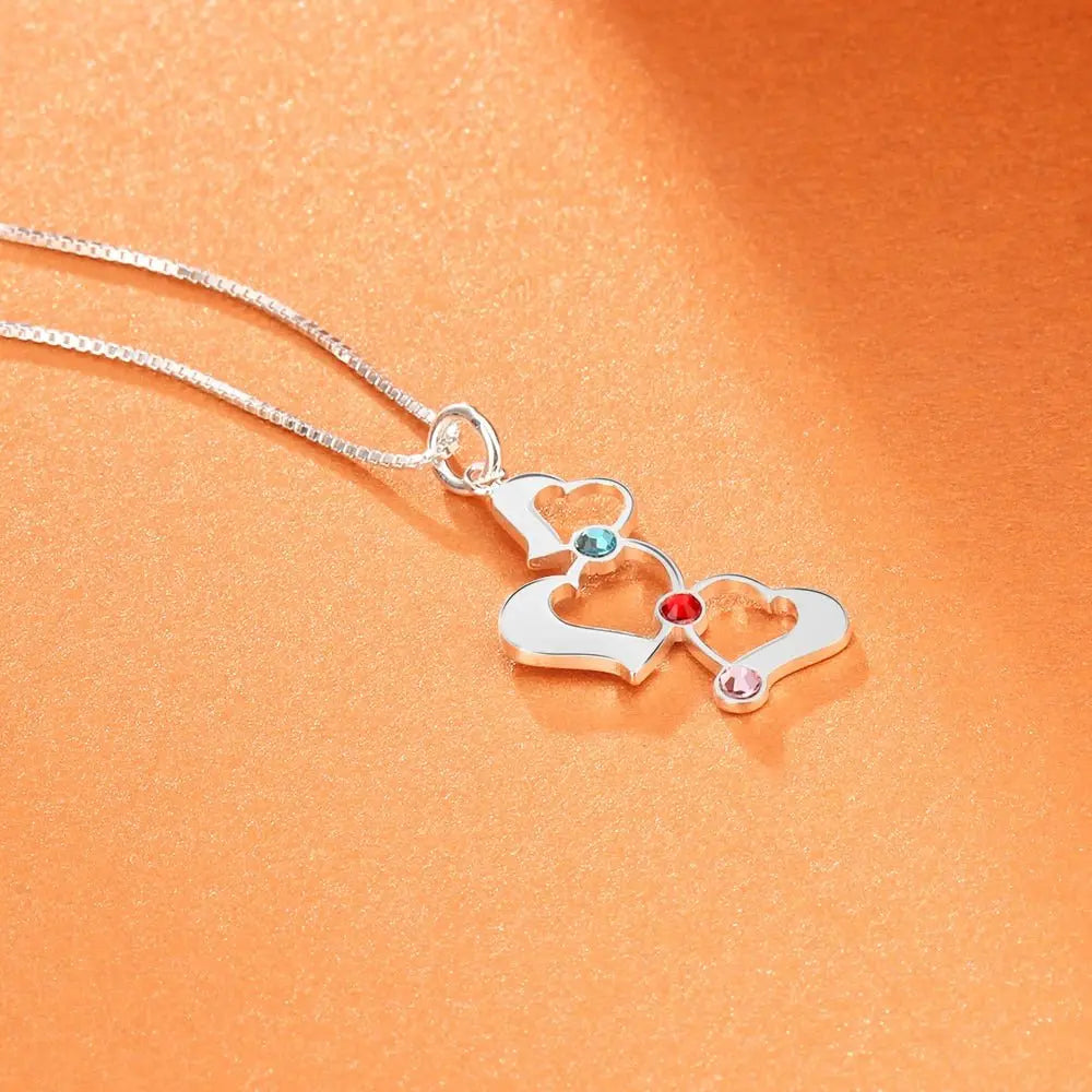3 Heart Hollow Design Personalized Engrave Name Necklace Birthstone Pendants - Blade & Thread