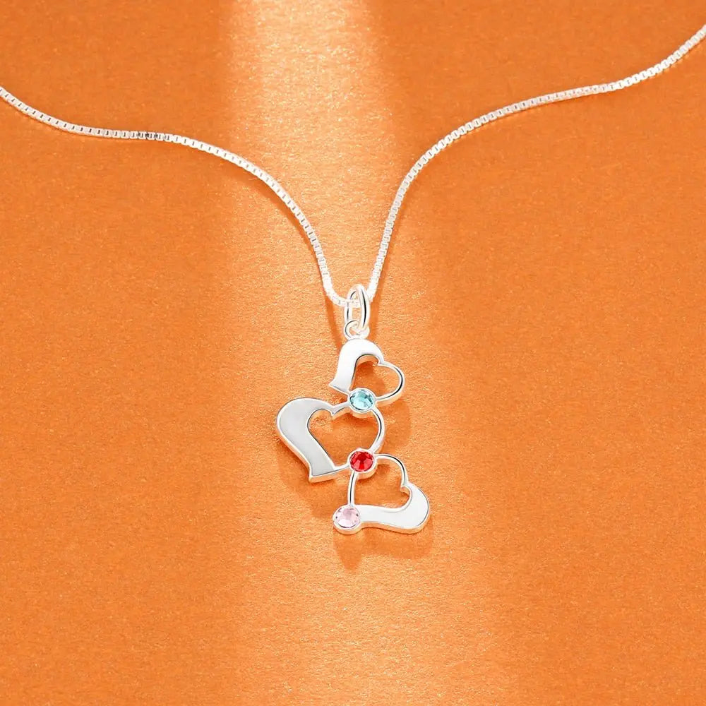 3 Heart Hollow Design Personalized Engrave Name Necklace Birthstone Pendants nowadaysfashion
