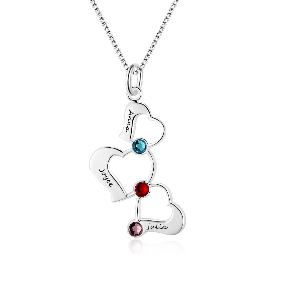 3 Heart Hollow Design Personalized Engrave Name Necklace Birthstone Pendants - Blade & Thread