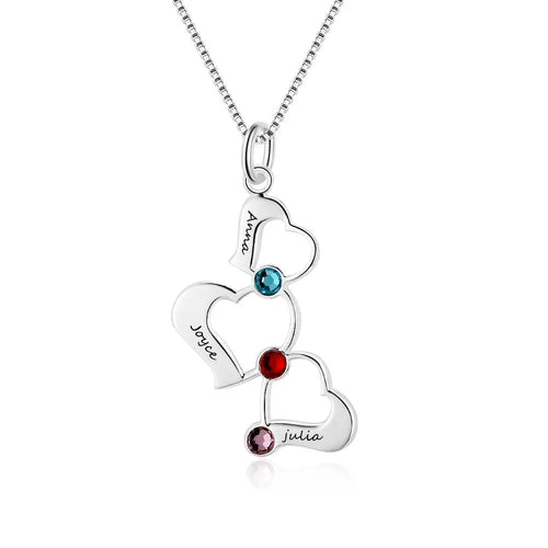3 Heart Hollow Design Personalized Engrave Name Necklace Birthstone Pendants nowadaysfashion