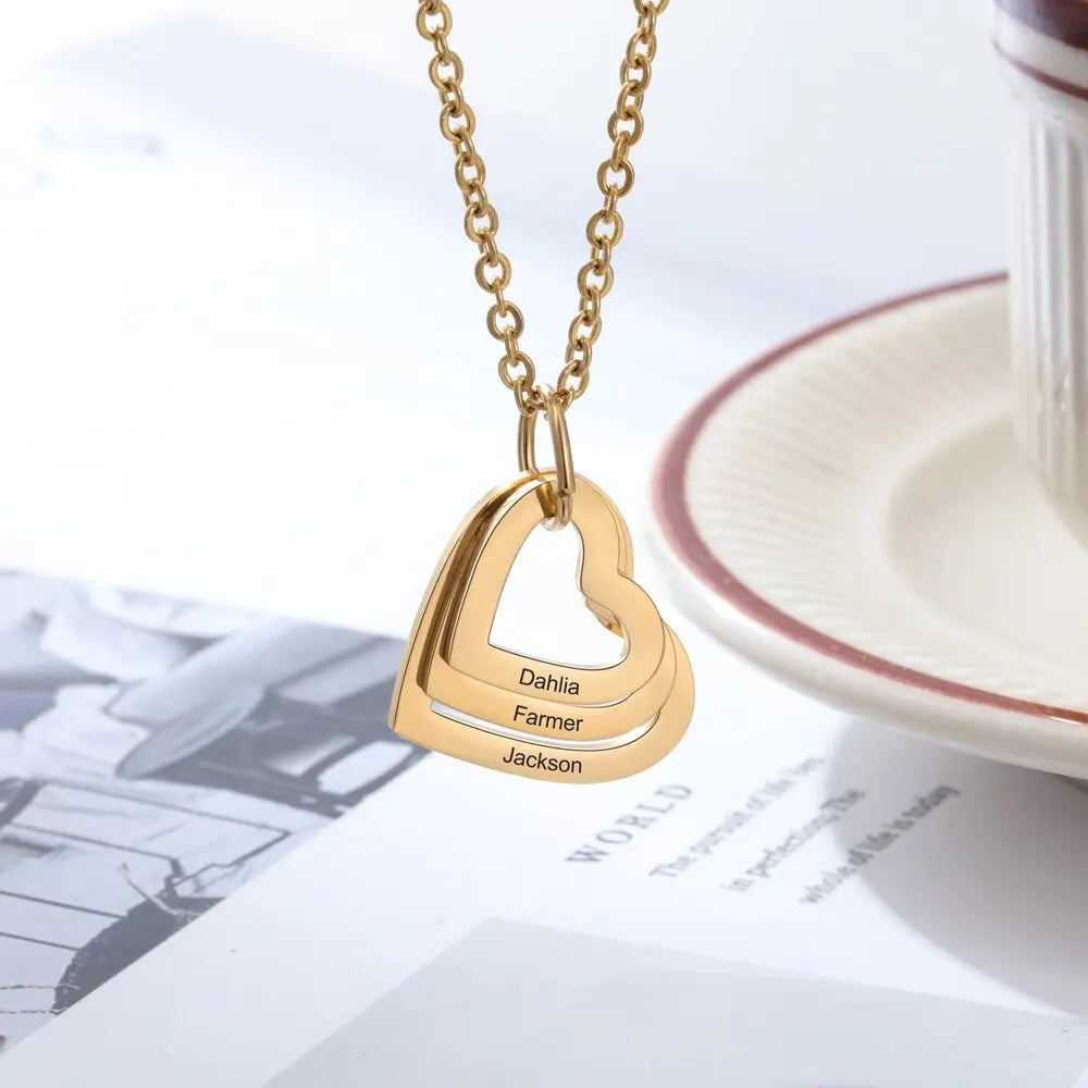 3 Names Heart Pendant Necklace Customized Necklace nowadaysfashion