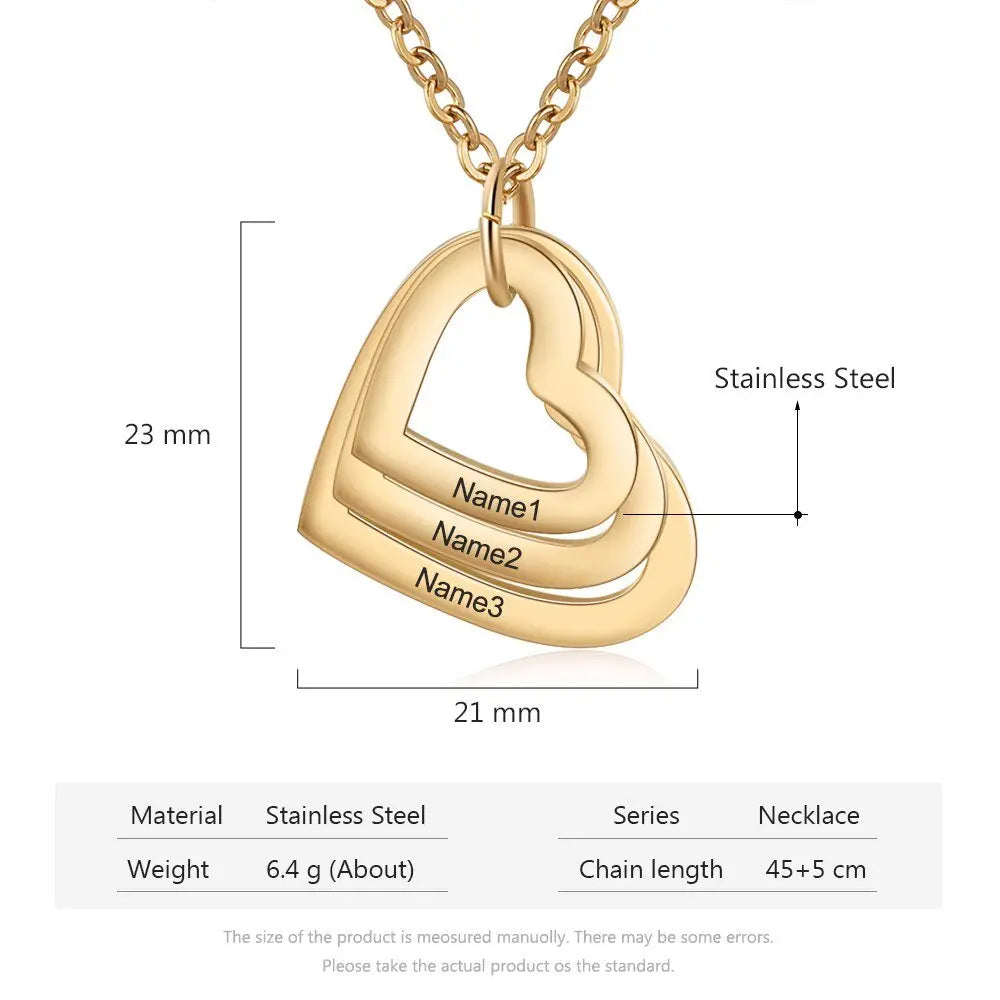 3 Names Heart Pendant Necklace Customized Necklace - Blade & Thread