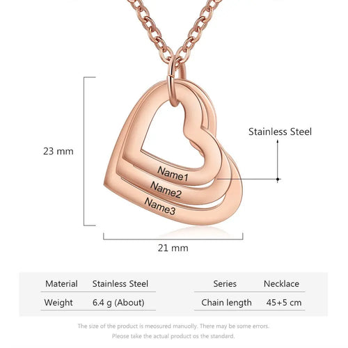 3 Names Heart Pendant Necklace Customized Necklace nowadaysfashion