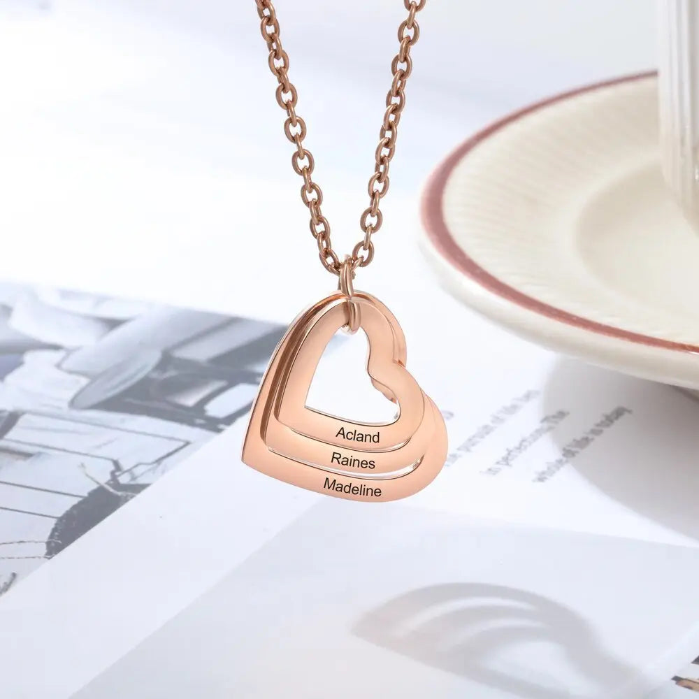 3 Names Heart Pendant Necklace Customized Necklace nowadaysfashion