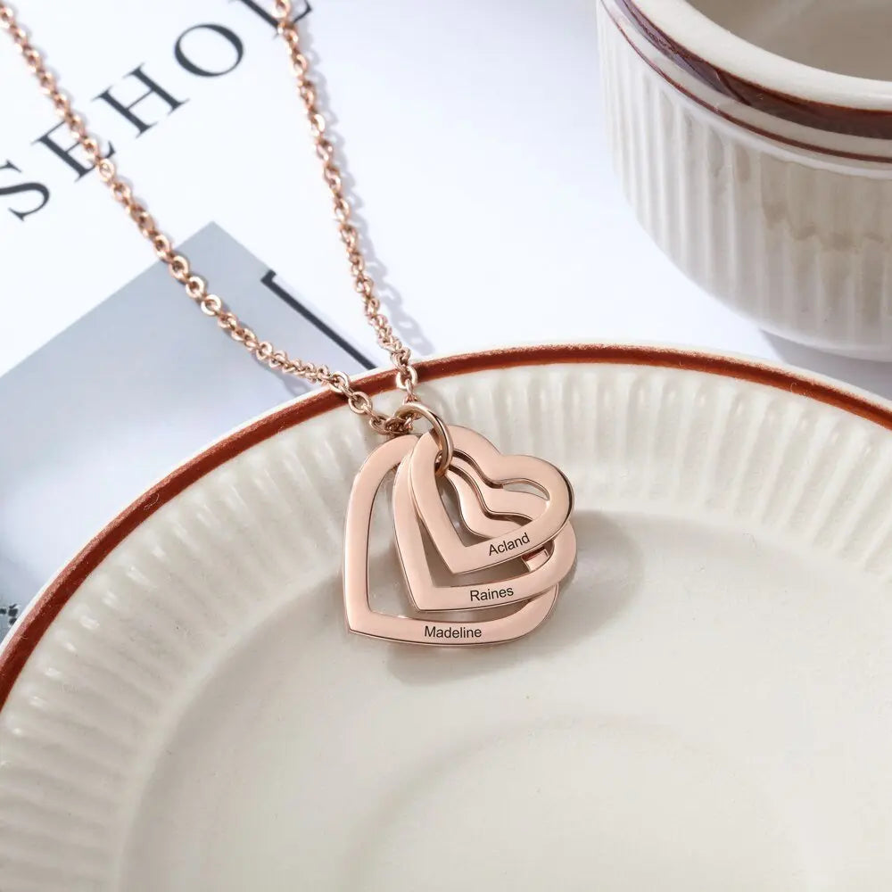 3 Names Heart Pendant Necklace Customized Necklace nowadaysfashion