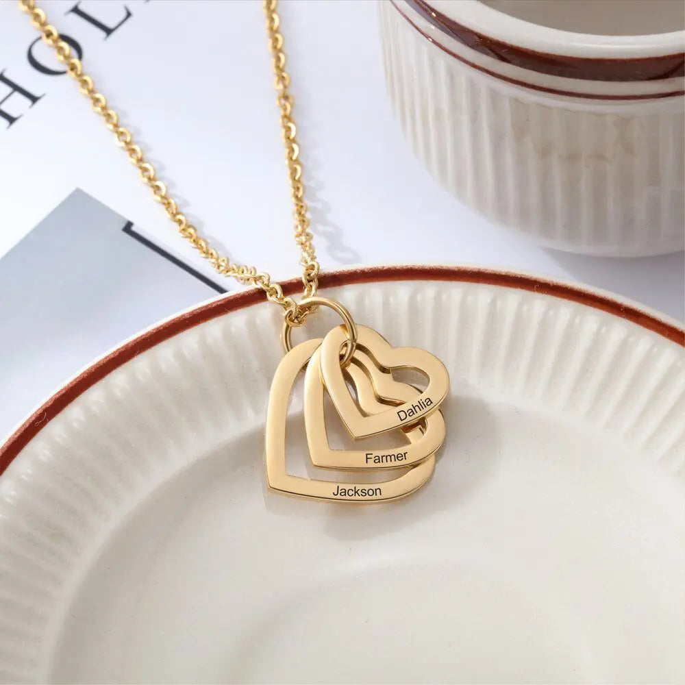 3 Names Heart Pendant Necklace Customized Necklace - Blade & Thread