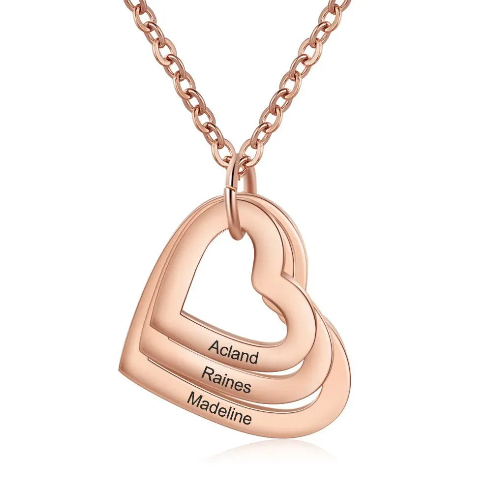3 Names Heart Pendant Necklace Customized Necklace - Blade & Thread