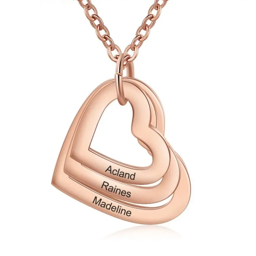 3 Names Heart Pendant Necklace Customized Necklace - Blade & Thread