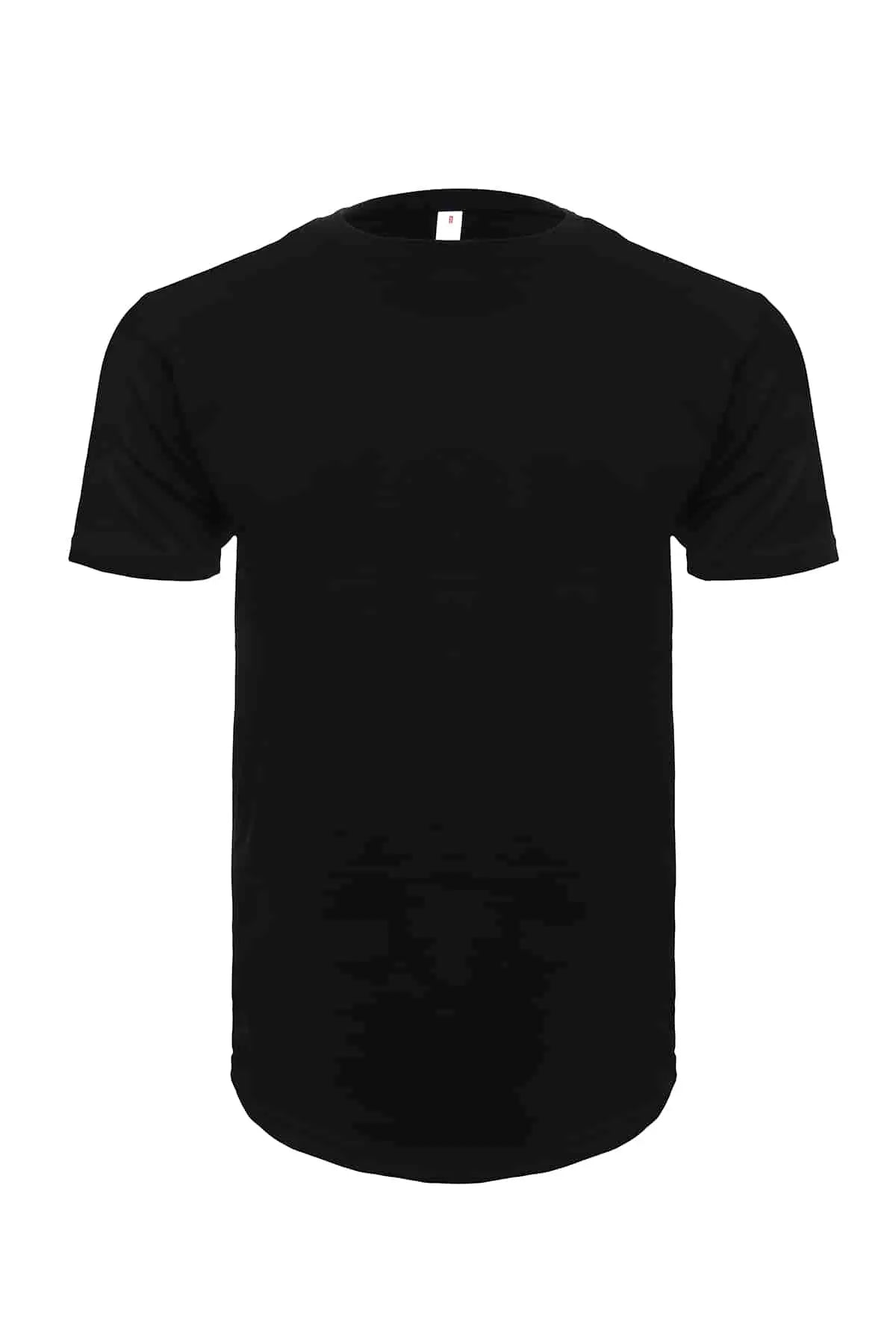 Men's long-line curved hem shirt by SpectraUSA in black, front view showing the extended hem and stylish design.