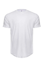 Men's long-line curved hem 3030 shirt by SpectraUSA in white, front view showing stylish design and tailored fit.