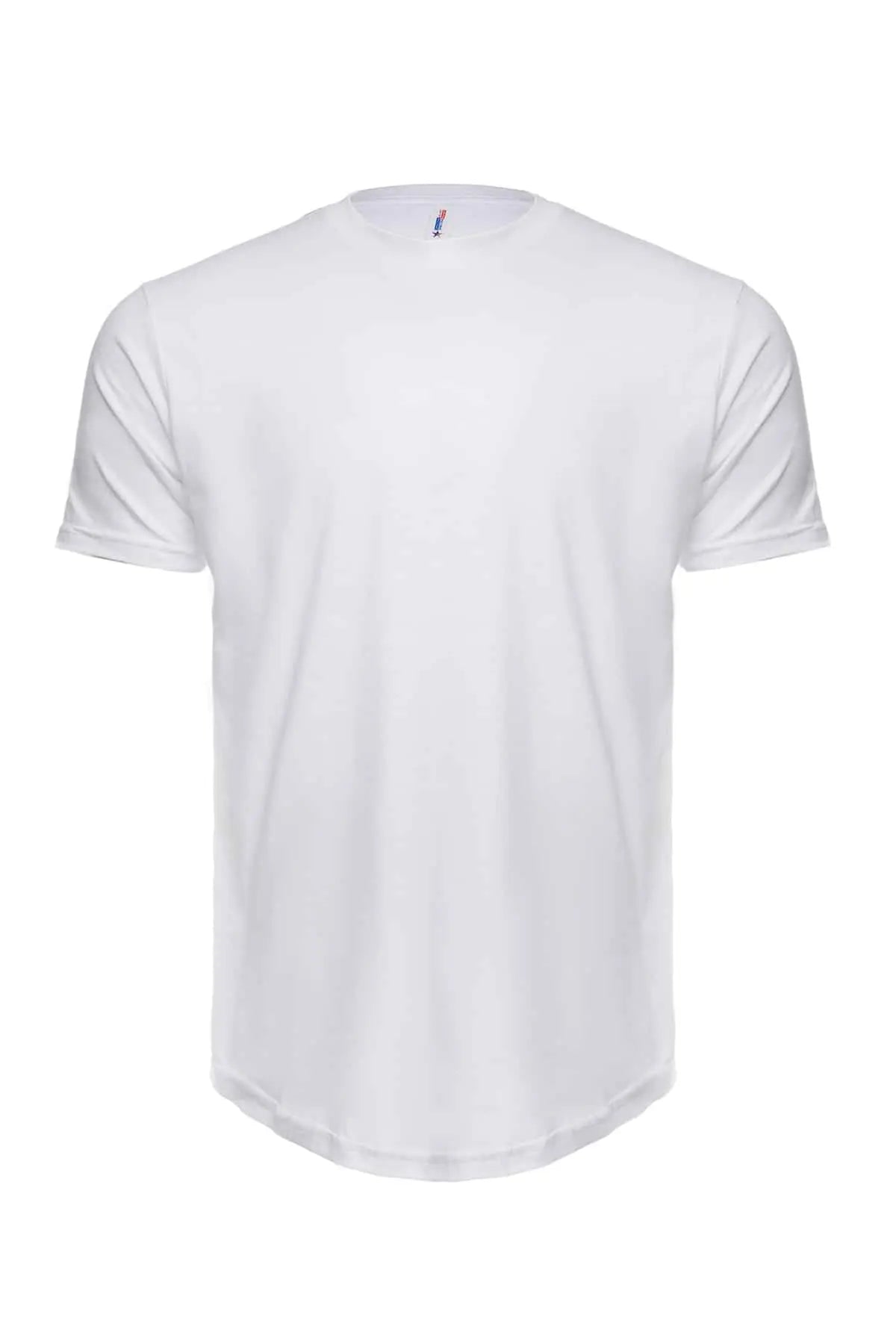 Men's long-line curved hem 3030 shirt by SpectraUSA in white, front view showing stylish design and tailored fit.