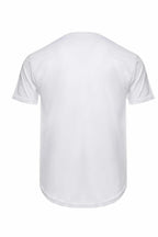 Men's long-line curved hem 3030 shirt by SpectraUSA in white, shown from the back with a relaxed fit and stylish design.