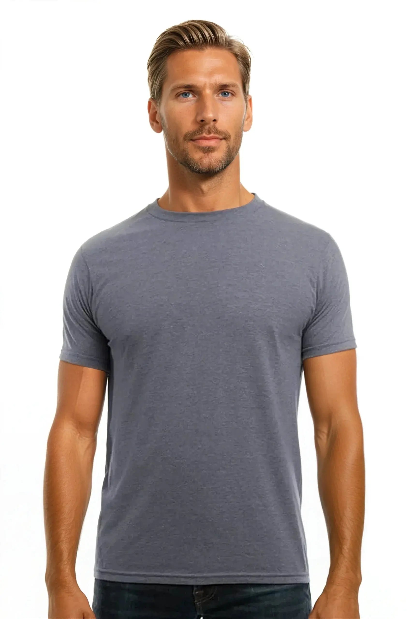 Men's Bi-Blend Crew 3050 in dark graphite heather, showcasing the front view of the SpectraUSA men's casual shirt.