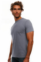 Men's Bi-Blend Crew 3050 in dark colors by SpectraUSA, showcasing a graphite heather side view of the shirt.