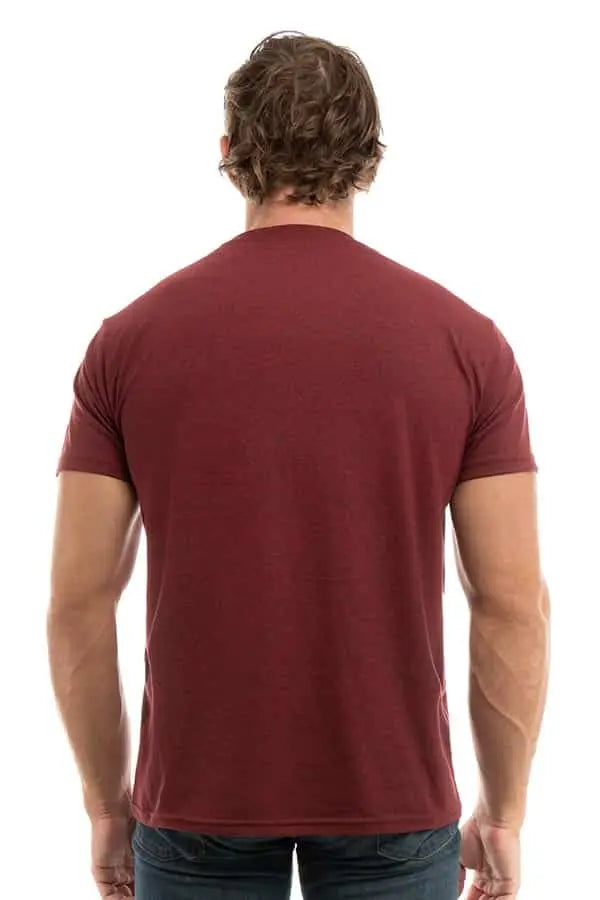 Men's Bi-Blend Crew 3050 sweater in dark red, black, and heather colors by SpectraUSA, showing the back view with a casual fit.