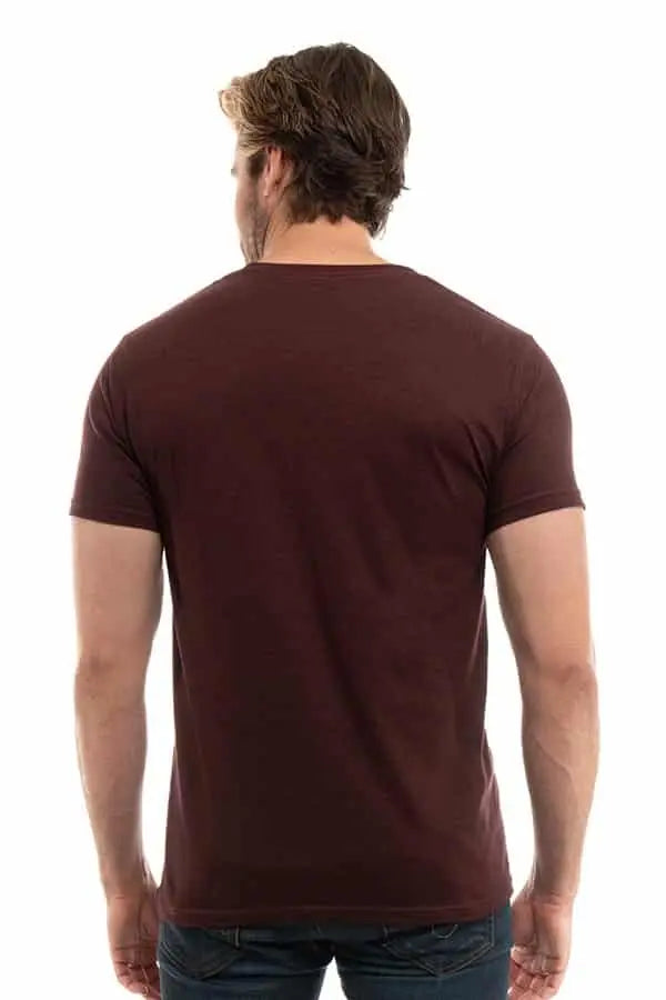 Men's Bi-Blend Crew 3050 by SpectraUSA in dark burgundy, black, and heather colors, showing the back view of the crewneck sweatshirt.