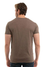 Men's Bi-Blend Crew 3050 in dark colors by SpectraUSA, featuring a brown heather back view of the crewneck sweatshirt.