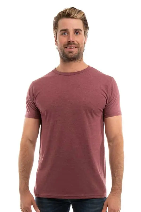 Men's Bi-Blend Crew 3050 by SpectraUSA in burgundy heather, front view, showcasing the comfortable crewneck design.