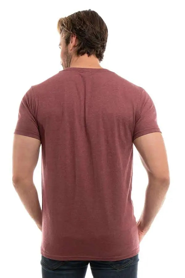 Men's Bi-Blend Crew 3050 in dark burgundy and heather colors by SpectraUSA, showing the back view of the crewneck sweater.