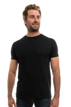 Men's Bi-Blend Crew 3050 by SpectraUSA in dark colors, featuring a black crew neck shirt with a fitted design.