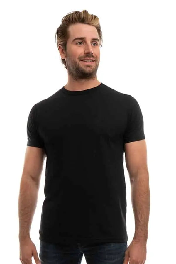 Men's Bi-Blend Crew 3050 by SpectraUSA in dark colors, featuring a black crew neck shirt with a fitted design.