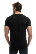 Men's Bi-Blend Crew 3050 in dark colors by SpectraUSA, featuring a black crewneck sweater with a close-up view of the back.