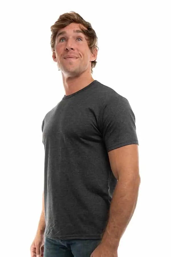 Men's Bi-Blend Crew 3050 in dark charcoal colors by SpectraUSA, showing a side view of the crewneck sweatshirt.