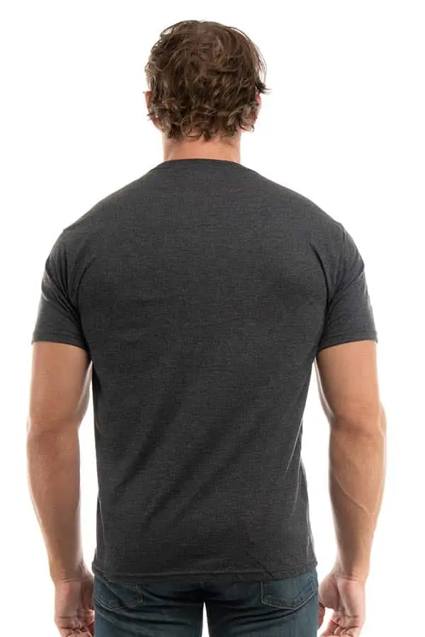 Men's Bi-Blend Crew 3050 by SpectraUSA in dark charcoal heather, showing the back view of the crewneck sweatshirt.