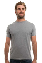 Men's Bi-Blend Crew 3050 in dark ash heather, stylish SpectraUSA men's crewneck sweater, front view showing fabric texture.
