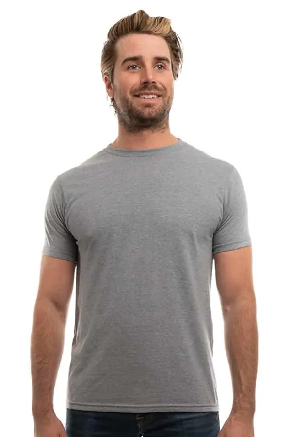 Men's Bi-Blend Crew 3050 in dark ash heather, stylish SpectraUSA men's crewneck sweater, front view showing fabric texture.