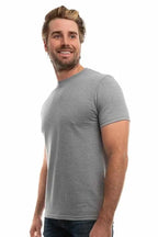 Men's Bi-Blend Crew 3050 in dark colors by SpectraUSA, ash heather side view showing the textured fabric and crew neckline.