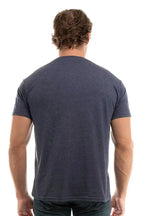 Men's Bi-Blend Crew 3050 in navy and black heather, featuring a comfortable fit and stylish dark color design by SpectraUSA.