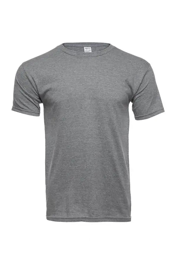 Men's Bi-Blend Crew 3050 in dark ash heather by SpectraUSA, front view showing the casual neckline and fabric texture.