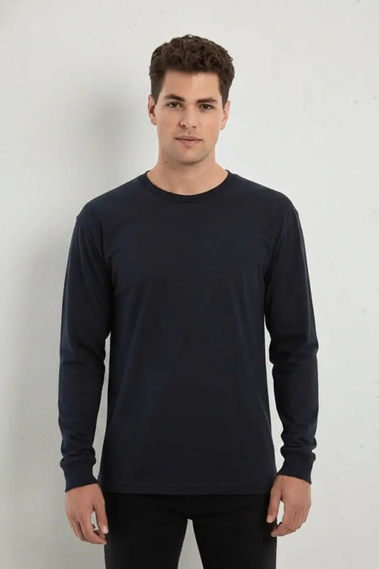 Men's navy long sleeve T-shirt by SpectraUSA, casual fit, soft fabric, shown on a plain background.